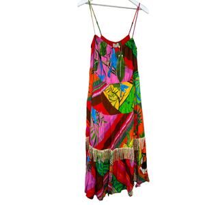 NWT Farm Rio Palila Fringe Midi Dress Size XL – Tropical Smocked Sundress
